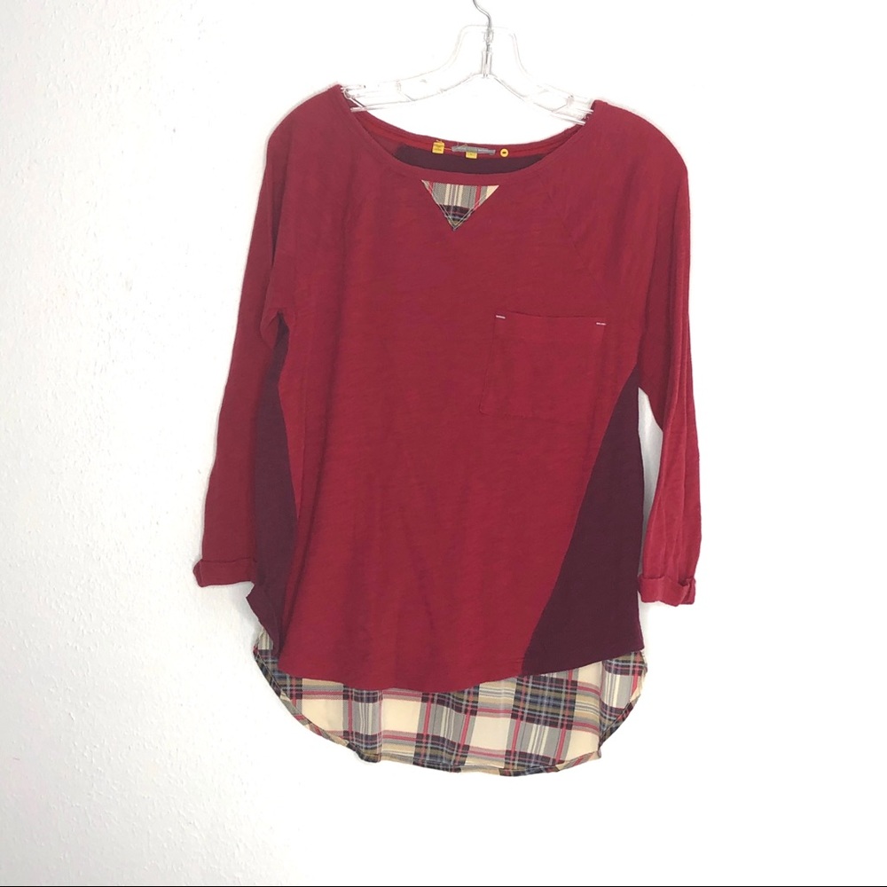 Little Yellow Button Plaid Backstory Red Tee L